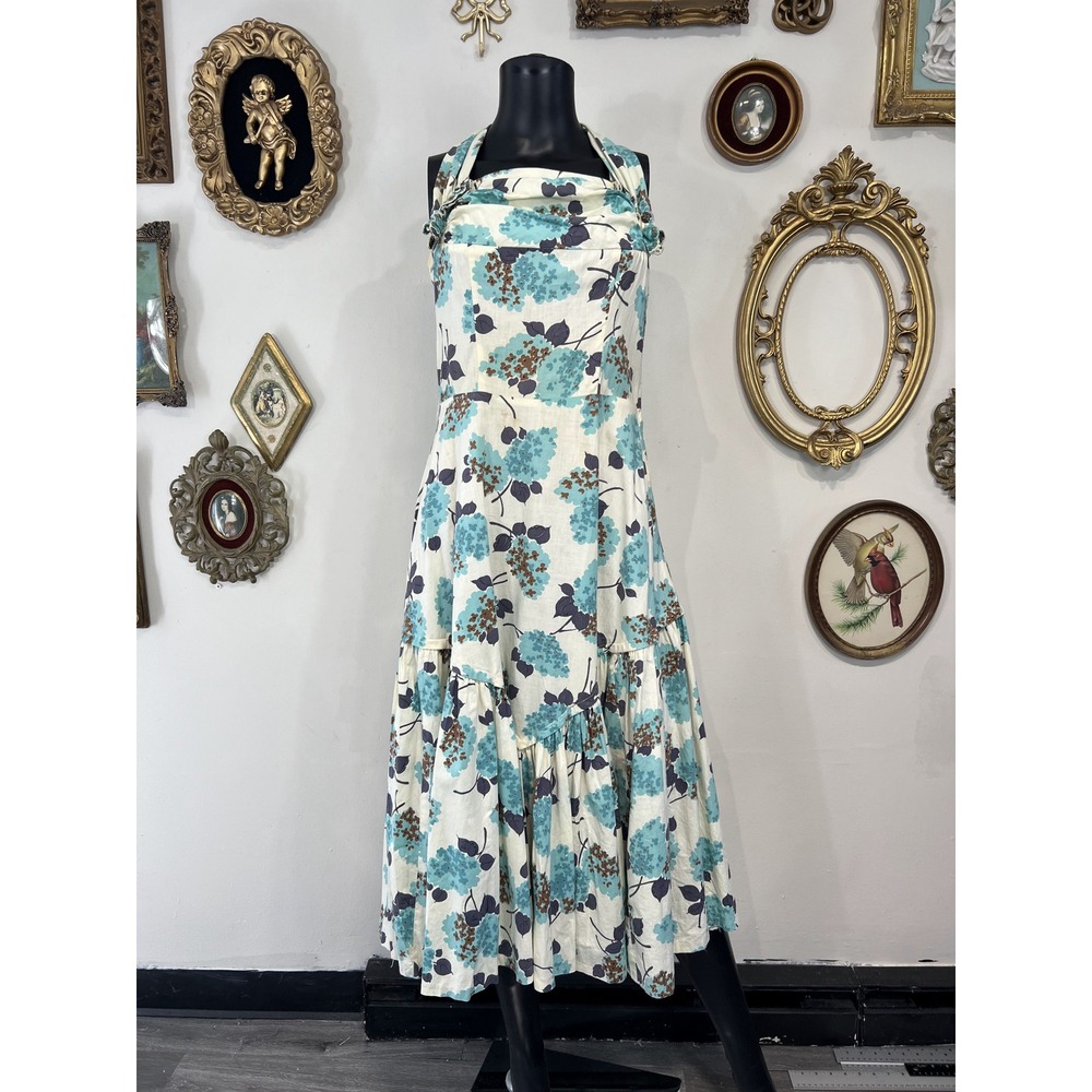 Vintage Floral Halter Midi Dress Size M